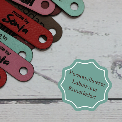 75×20 mm – Personalisierte Namens‑Labels mit Schrauben (Chicago‑Screws), Kunstleder | für Pullover‑Saum & Taschen