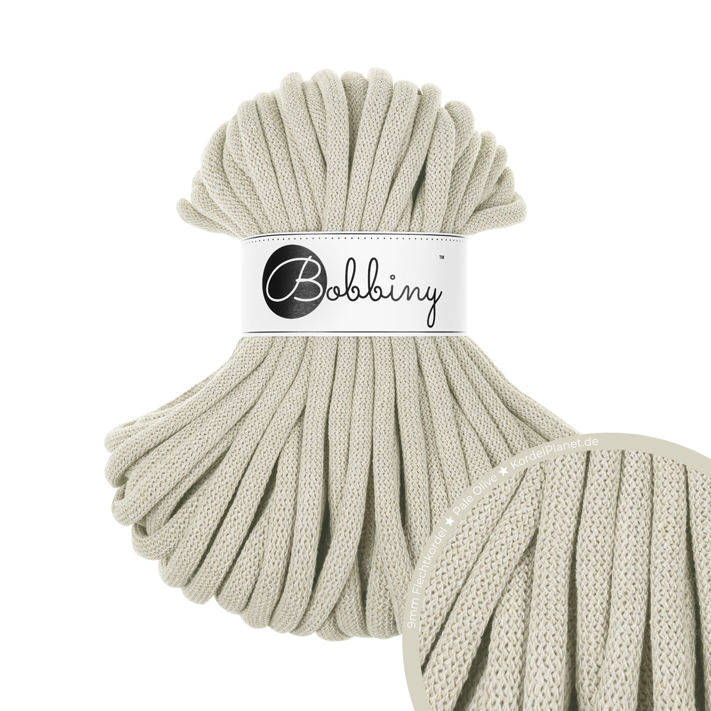 30 Meter - Bobbiny Flechtkordeln Pale Olive Ø 9 mm