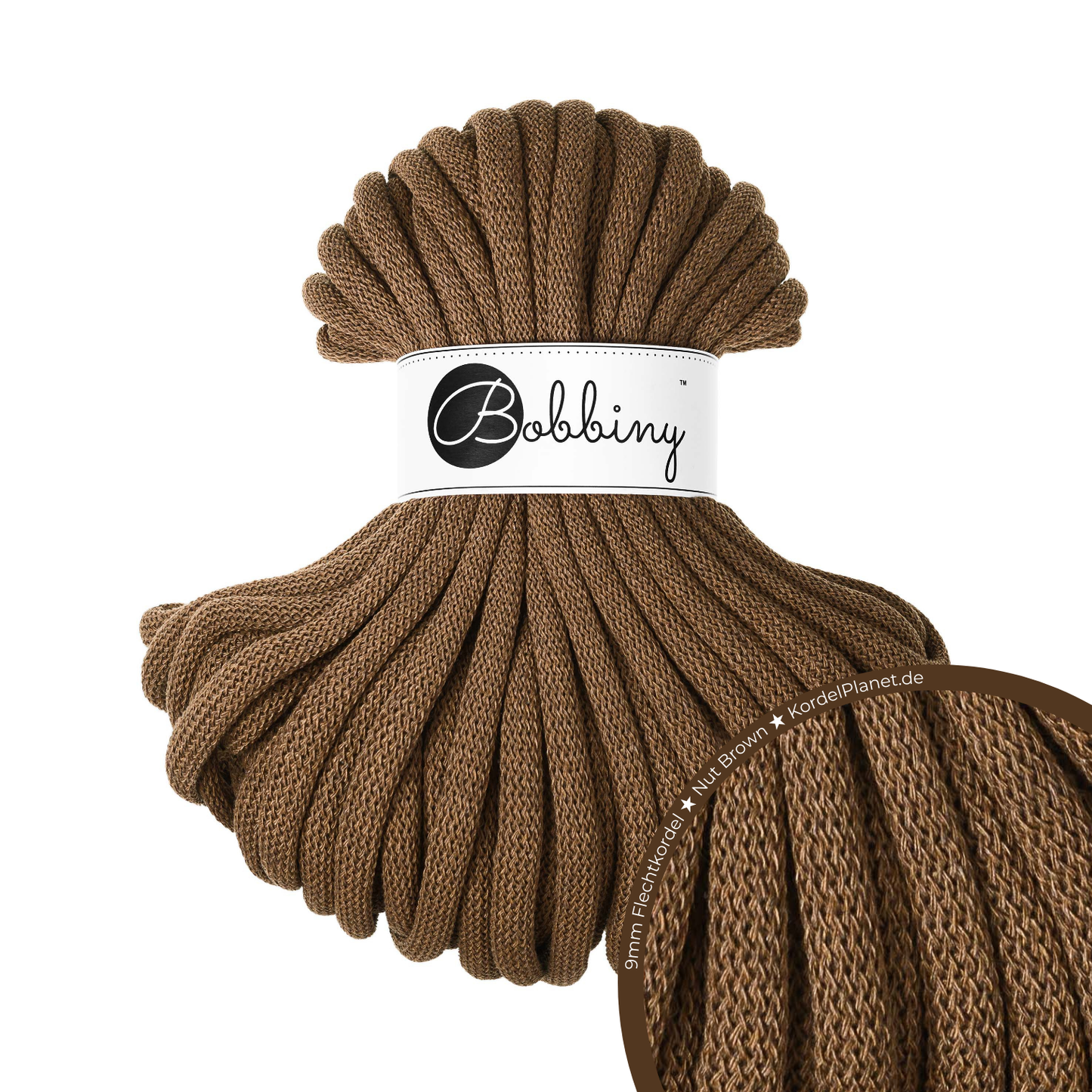 30 Meter - Bobbiny Flechtkordeln Nut Brown Ø 9 mm
