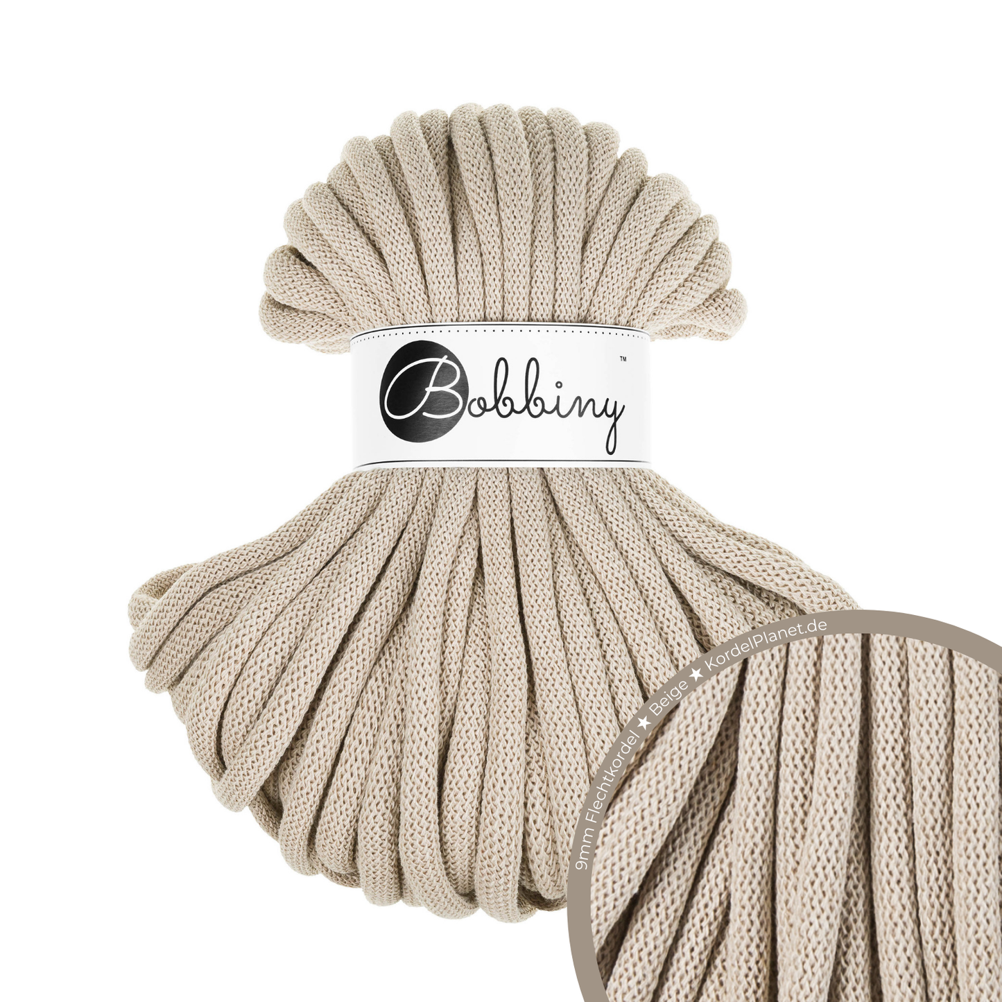 30 Meter - Bobbiny Flechtkordeln Beige Ø 9 mm