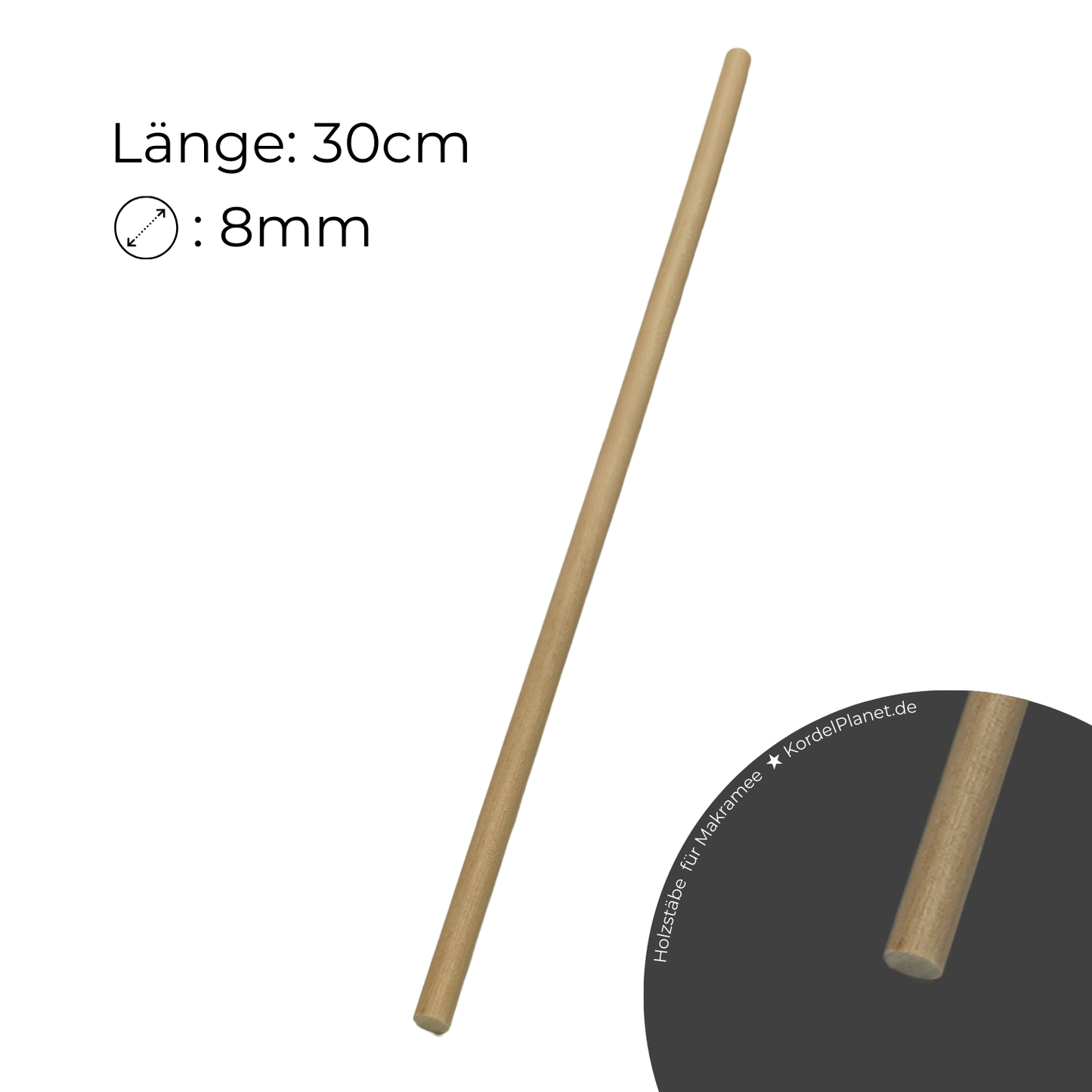 8 mm - Holzstab für Makramee 30 cm