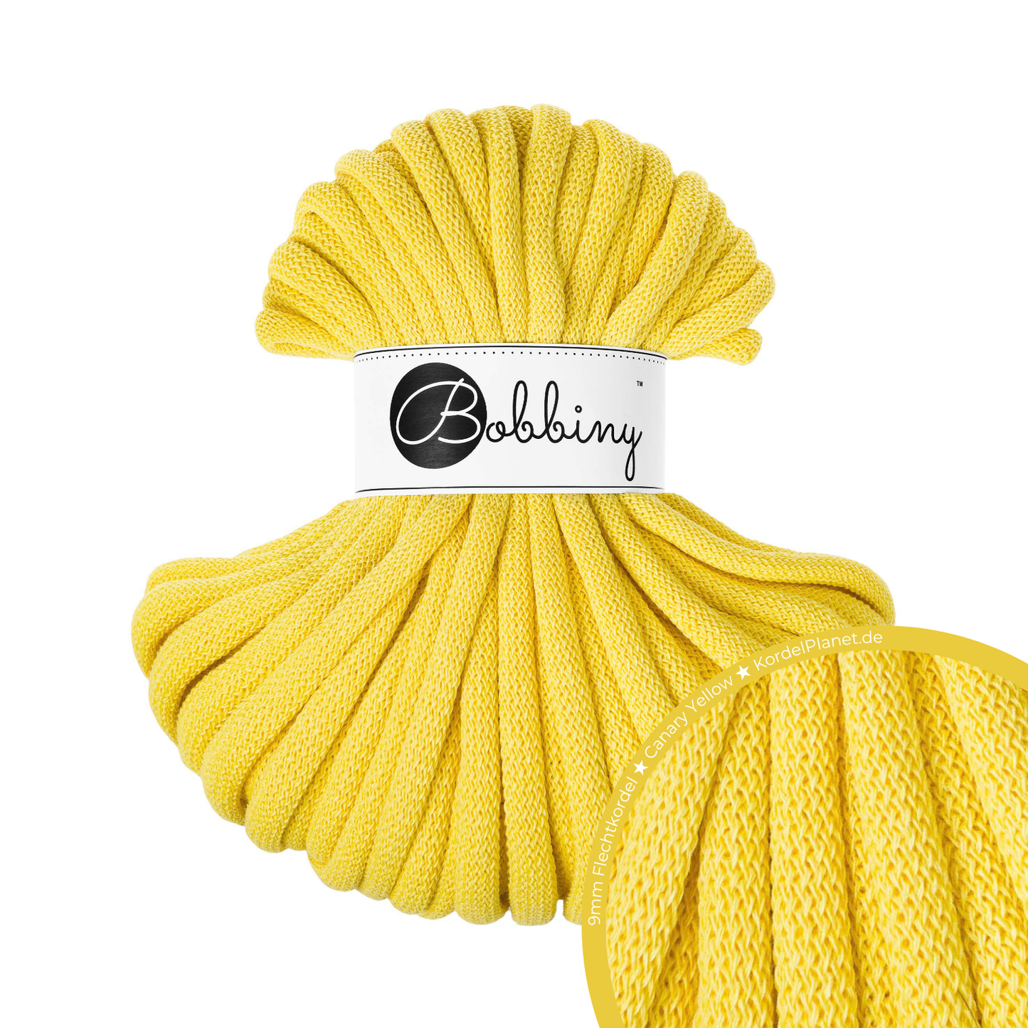 30 Meter - Bobbiny Flechtkordeln Canary Yellow Ø 9 mm