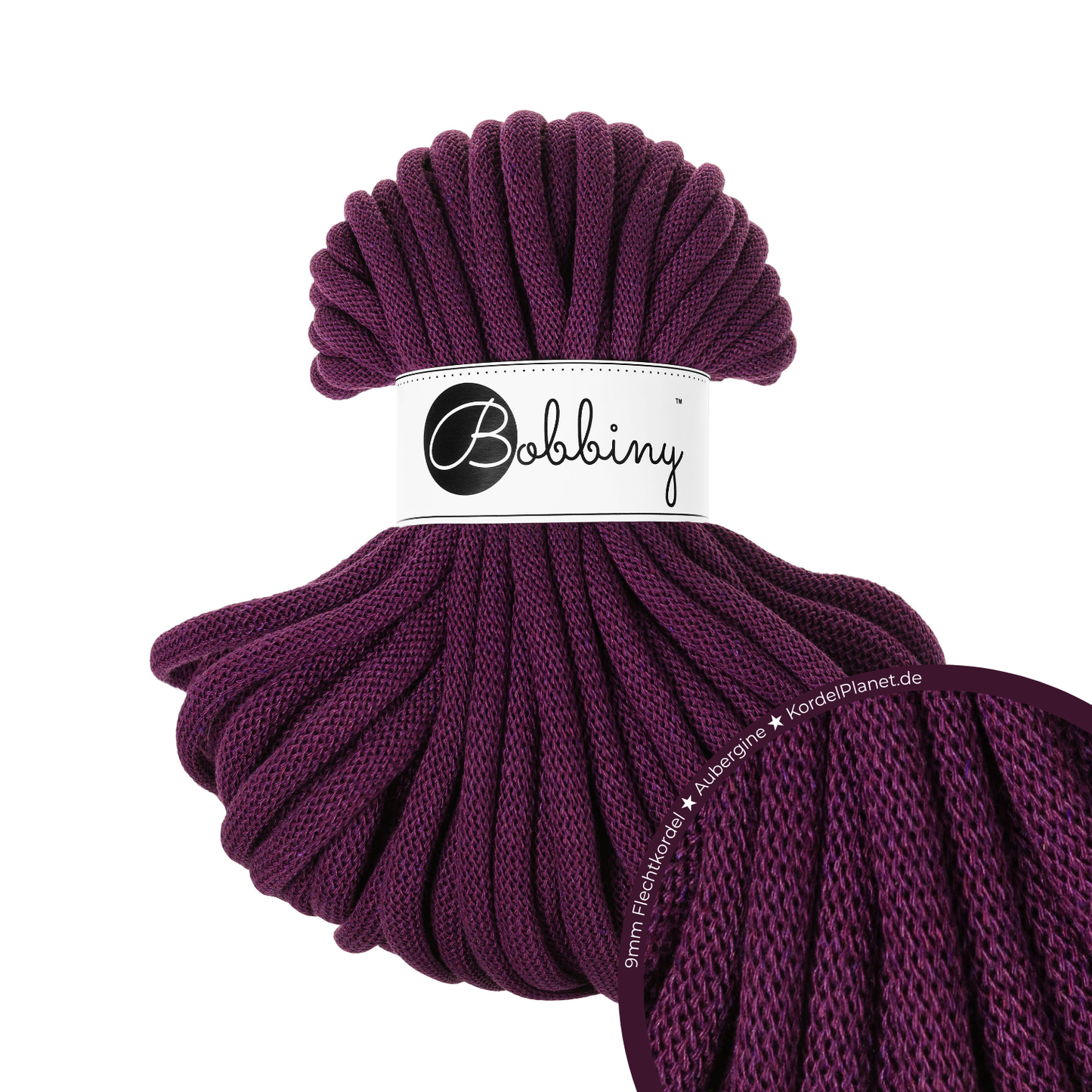 30 Meter - Bobbiny Flechtkordeln Aubergine Ø 9 mm