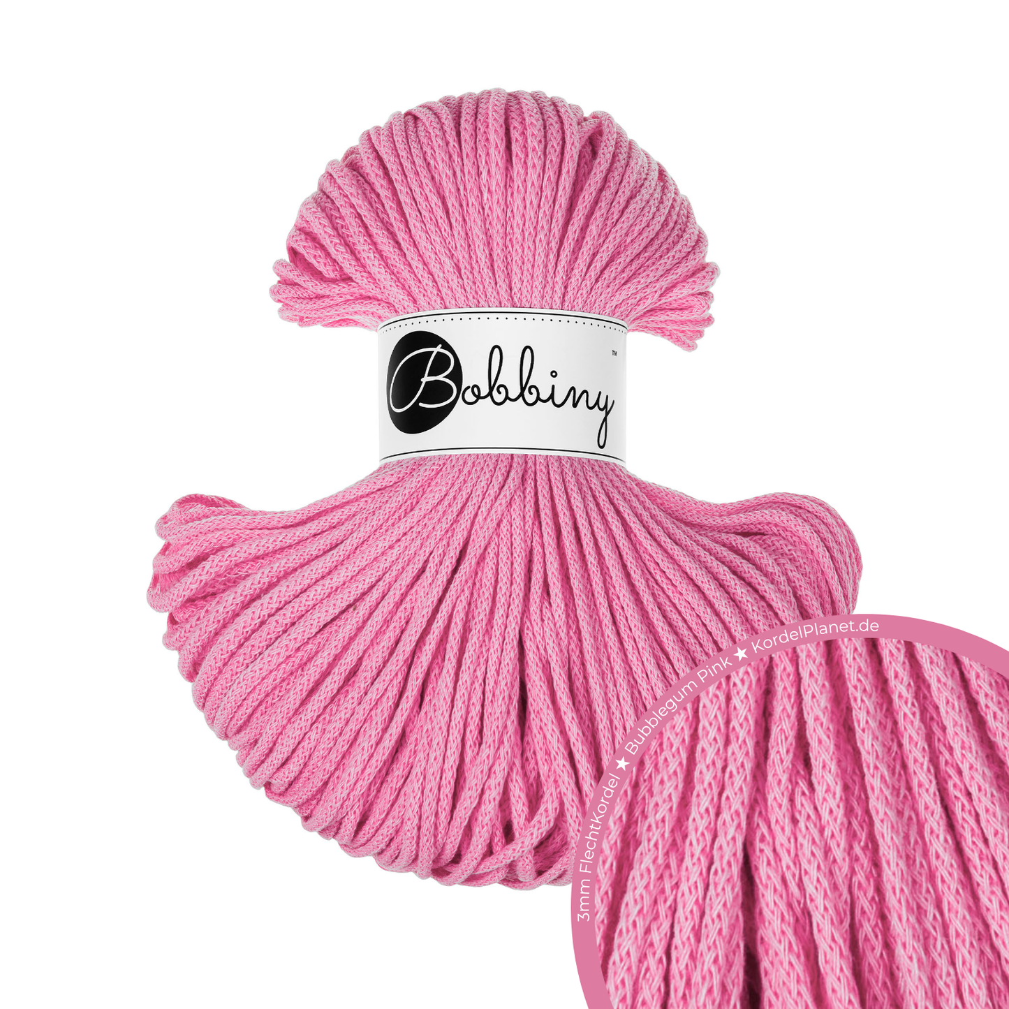 Bobbiny Flechtkordel Bubblegum Pink Ø 3 mm