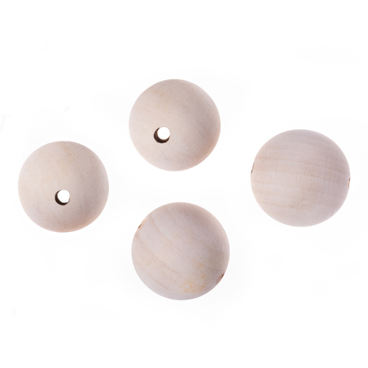 Große Holzperlen natur Ø 40 mm - 4 Stück Holzkugeln für Makramee & DIY