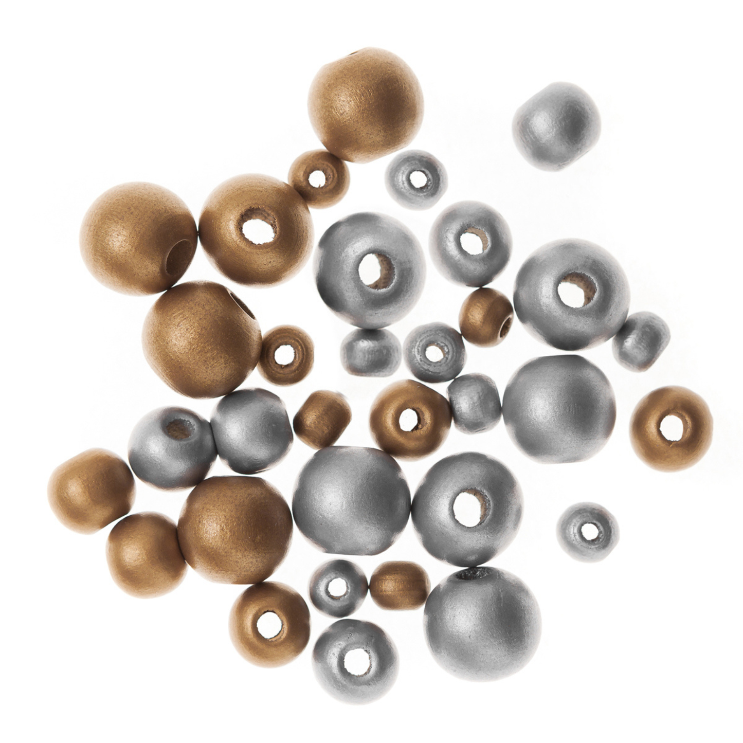 Holzperlen Set Gold & Silber - Holzkugeln für Makramee & DIY (30 Stück)