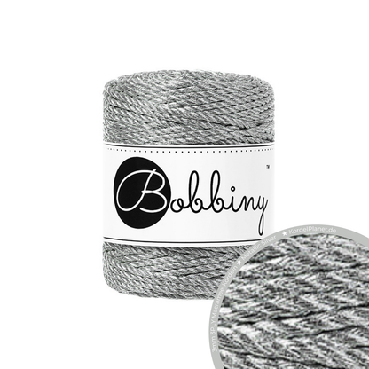 Bobbiny 3PLY Makramee-Kordeln - Metallic Silver Ø 3 mm 50m