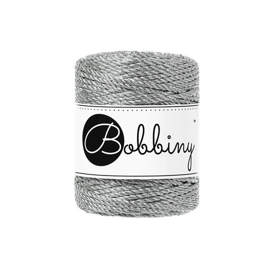 Bobbiny 3PLY Makramee-Kordeln - Metallic Silver Ø 3 mm 50m