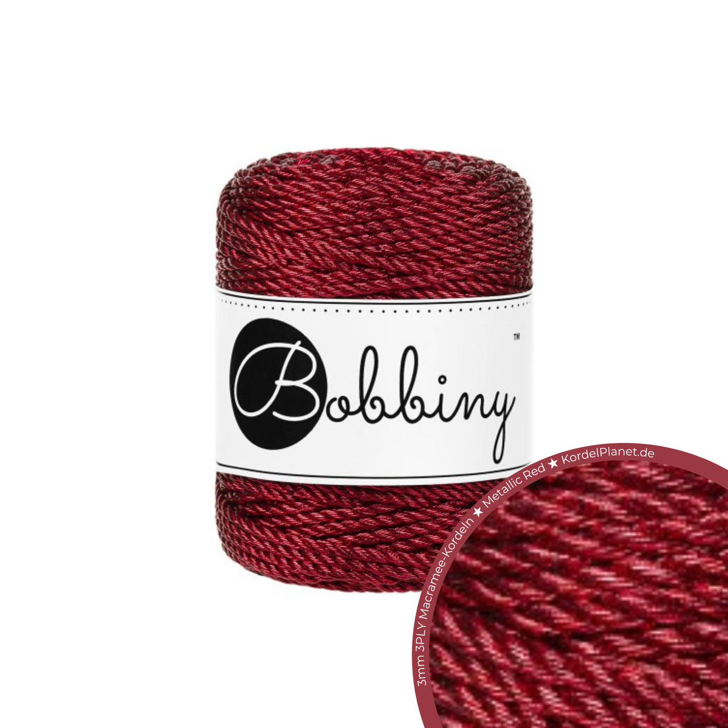 Bobbiny 3PLY Makramee-Kordeln - Metallic Red Ø 3 mm 50m