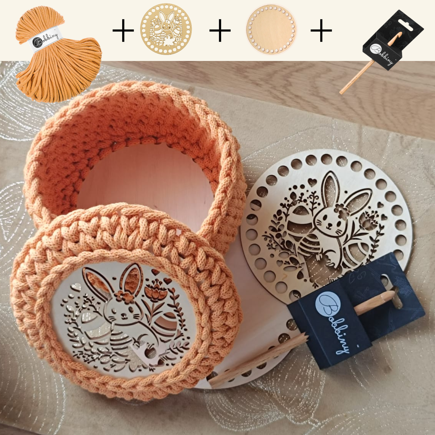 DIY Häkelset: Osterkorb mit Holzdeckel Ø 15cm – Komplett-Starter-Paket