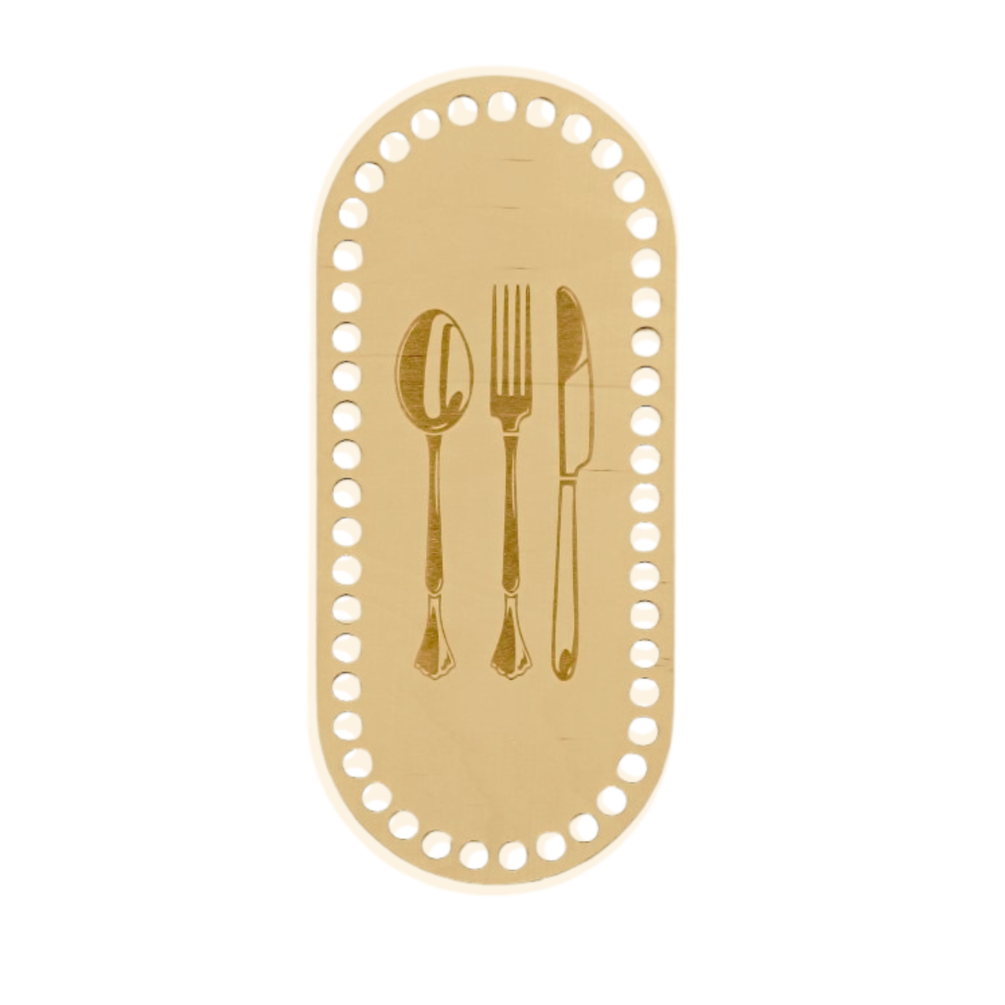 Korbboden oval 27x12 cm – Motiv Besteck – Holzboden für Brotkörbe & Tischdeko, graviert